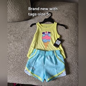 Under Armour Girls Yellow Ice Cream Graphic Tank with Light Blue Shorts
